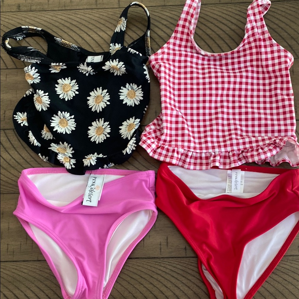 Pink desert toddler swimsuits Floral and Gingham Swimsuit Set, 4T